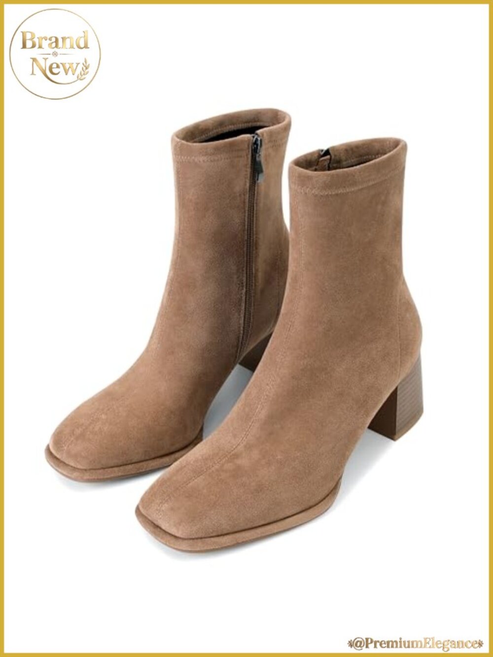 Suede Square Toe Ankle Booties Chunky Block Heel Side Zip Short Boots
